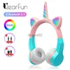 Cell Phone Earphones QearFun Unicorn Cat Ear Headphones Gaming Headset with microphone Wireless Headset Gamer for Children for Phone PC Gaming YQ231120