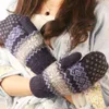 Cinq doigts gants 2023 hiver dames Crochet coton laine tricoté femmes chaud polaire flocon de neige impression chauffant mitaines Femme