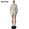 Survêtements pour femmes CM.YAYA Femmes Ensemble Patchwork À Manches Courtes Simple Boutonnage Top Stretch Shorts Deux Pièces Ensembles Mode Outfit Survêtement D'été 2021 P230419