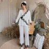 Women's Sleepwear Women Lace Pajamas Sets 2PCS Sexy V-Neck Kimono Bride Dressing Gown Cotton Nightwear Autumn Lounge Homewear Bathrobe