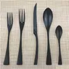 Set di stoviglie Jashii 5 pezzi Piastra in acciaio inossidabile nero Sierware Coltelli da bistecca per cena Forchette da dessert Cucchiaino Set di posate da tavola T200 Dhrt2