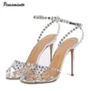 Crystal 5A698 Бренд Бренд Sequind Women Sandals Sexy Spike High Heels Gladiator Sandals Summer Wedding Shoes Sandalias Mujer 230419