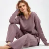 Conjunto feminino de duas peças com calças e suéter, conjunto de 2 peças para outono e inverno, vestido quente com decote em v solto exclusivo 231118