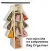 Storage Bags 4-layer 10-grid Closet Hanging Bag Large Capacity Wardrobe Handbag Folding Pouch Organizer Home Dormitory