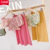 Ensembles de vêtements Iyeal enfants enfant en bas âge bébé fille imprimé floral hauts à épaules dénudées pantalons évasés à fond cloche vêtements d'été tenues pour 1-7 ans