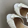 Designer Sacora Sandals Elegant Bridal Women Wedding Dress Shoes Lady Pearls Leather Mules Luxury Chunky High Heels Women Walking