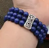 Pulsera de plata tibetana elástica con cuentas de lapislázuli azul de 8 mm de 3 filas de Strand Natural 7.5 ''