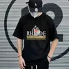 Tasarımcı Moda Giyim Tees Hip hop Tişörtleri Yaz Yeni Rhude High Street Hindistan Cevizi Ağacı Gün Batımı Deniz Yelkeni Gevşek Rahat Yarım Kollu Çift T-shirt Trend Marka Erkekler