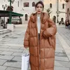 Casacos de trincheira femininos inverno com capuz puffer jaqueta quente marrom oversize algodão acolchoado casaco longo maxi outwear feminino neve wear