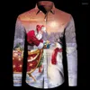 Men's Casual Shirts Hawaii Christmas Santa Claus 3D Print Lapel Single Breasted Short/Long Sleeve Tops Year Vacation Clothes