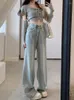 Kadın Kotları Katı Y2K Gevşek Vintage Nedensel Kadın Sokak Giyim Moda Geniş Bacak Pantolon Kadın Yüksek Bel Tasarımcısı Uzun Denim 2023