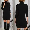 Casual Dresses Warm Turtleneck Long Sleeve Dress Charm Women Vestidos 2023 Fall Winter Cotton Blend Mini Solid