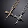 Prong Cubic Zircon Anchor Croix Pendentif Collier Accessoires Hommes Et Femmes Mode Hip Hop Colliers 14K Or Blanc CZ Rock Plein Cristal Charmes Bijoux Bijoux