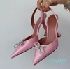 Stilista di moda di lusso rosa Fiocco in raso Decorazione con fibbia in strass Scarpe eleganti da donna in vera pelle Alta qualità Grande