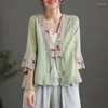 Etnische kleding geborduurd Cardigan Chinese stijl Tangpak Hanfu vrouwelijke zomerblouse retro vrouwen traditioneel voor dunne top