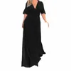 Casual Dresses Chiffon Temperament Long Split V Neck Solid Color Slim Dress Elegant Cocktail For Women Plus Size Vestidos