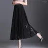 Jupes femmes Vintage Sexy creux dentelle taille haute élégant fête longue jupe été mode noir plissé fée un lin Maxi Faldas