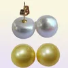 Naturlig enorm 1213mm South Sea Golden Stud Pearl Earring 14KT6658924