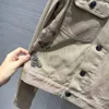 Women's Jackets Fashion Khaki Denim Jacket Women Turn-down Collar Long Sleeve Pockets Single Breasted Butterfly Print Streetwear Retro Coat