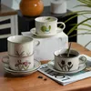 Koppar tefat retro keramiska kaffemuggar fat sätter kreativ tulpanblomma mönster kopp för mjölk te vatten dryck efterrättplatta