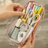 Classic Fashion Pencil Bag Canvas Contrast Color Large Capacity Case Stationery Storage Organizer For Student Gift