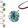 Pendant Necklaces Women Girls Dried Flower Necklace Transparent Glass Jewellery Retro Accessories