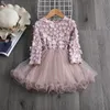 Flickans klänningar Flower Princess Dress for Girls Winter Long Sleeve Party Tutu Christmas Costume Children Barn 2 7 år Casual kläder 231118