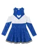 Cheerleading Enfants Filles Paillettes Brillantes Cheerleading Uniforme Costume De Danse À Manches Longues Hors Épaule Encolure Ronde Cheerleader Robe De Danse 230420