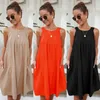 Casual Dresses Korean Pleated Shirt Dress For Women 2023 Summer Loose Sleeveless A-Line Office Lady Pure Color Sundress Female