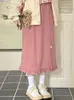 スカートHouzhou Kawaii Pink Corduroy Long Skirt女性日本のファッションかわいいハイウエストスプリットボウストレートミディスカートの女の子秋p230420