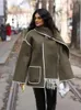 Women's Wool Blends Elegant Solid Patchwork Women Coats Fashion Long Sleeves With Scarf Short Jacket 2023 Autumn Ladies Loose High Street Outwear 231120