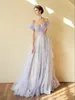 Runway Dresses Luxury Celebrity A-line Colorful Purple Glitter Sequins Off The Shoulder Tulle Pleat Birthday Fairy Party Evening Gowns