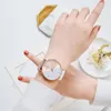 Armbanduhren Kreative Farbblock Damenuhr Einfache Runde Zifferblatt Damen Quarz Handgelenk Mode Elegante Rose Gold Weibliche Uhr