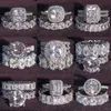 Luxo real 925 anéis de prata esterlina oval princesa corte anel de casamento conjunto para mulheres banda de noivado eternidade jóias zircônia presente