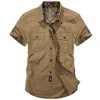 Men's Casual Shirts Fashion Cotton Casual Shirts Summer Men Plus Size Loose Baggy Shirts Short Sleeve Turn-down Collar Military Style Male Clothing 230420