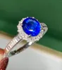 Clusterringen LR2023 Blauwe saffierring 1.75ct Real Pure 18K Natural Unheat Royal Gemstone Diamonds Stone vrouw