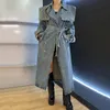 Damesjack denim trench jas 2023 Springtemperament dubbele borsten los lange mode casual 230419