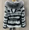 Women's Fur Faux 2023 lady Beaver rabbit fur coat chinchilla striped clothes wearing hat warm fashion jacket 231120