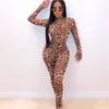 Kvinnors jumpsuits Rompers Sexig Leopard Print Jumpsuit Club Outfits For Women Party Midnight Mesh BodyCon Rompers Womens Jumpsuit Dance One Piece Overalls P230419