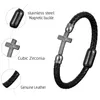 Chain Classic Unisex Cross Zircon Bracelet Charm Man Women Genuine Leather Bangles Stainless Steel Magnetic Buckle Punk Male Jewelry 231118