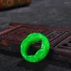 Cluster Rings Chinese Natural Green Jade Ring Jadeite Hollow Hand-Carved Fashion Charm Jewellery Accessories Amulet For Men Women Lucky