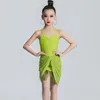 Vêtements de scène enfants vêtements de danse pour filles vert violet danse latine costume fendu haut sans manches jupes à franges robe de fille SL8193