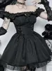 Casual Dresses Bandage Gothic Emo Black Party Dress Fairycore Grunge Aesthetic Sundress Summer Lace Up Vintage Ball Gowns Cosplay Costume