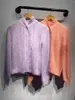 レディースニット女性はシングル胸を空けるセーター2023年秋の長袖Oネックスイートパープルまたは女性用ピンクのカーディガントップス