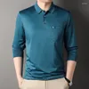 Polos pour hommes affaires décontracté à manches longues printemps automne t-shirts col rabattu pull ample Polo poches solides hauts minces