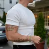 남성 T 셔츠 패션 솔리드 컬러 늑골이있는 슬림 남성 Streetwear 클래식 단순 크루 넥 반팔 티셔츠 여름 레저 남성 의류
