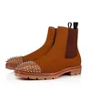 Designer Melon Strass Bottes Célèbre Marque D'hiver Hommes Femmes Cheville Melon Strass Spikes Botte En Cuir De Veau Chaussons En Caoutchouc Lug Semelle Homme Booty Élégant Fête De Mariage Casual