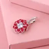 925 Sterling Zilver Oosterse Bloom Bungelkraal met Rood Emaille Past bij Europese Sieraden Pandora Style Charm Armbanden