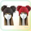 Winter Real Fur Ball Beanie Hat for Women Ladies Natural Raccoon Fur Pom Pom Skullies Beanie Hat With 2 Pompom