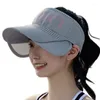 Wide Brim Hats Summer Women Baseball Cap Empty Top Knitted Large Retractable Visor Outdoor Urban Sports Sun Protection Hat